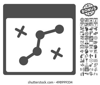 Path Points Calendar Page icon with bonus calendar and time management pictures. Vector illustration style is flat iconic symbols, gray, white background.