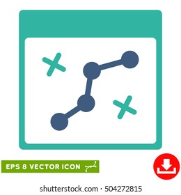 Path Points Calendar Page icon. Vector EPS illustration style is flat iconic bicolor symbol, cobalt and cyan colors.