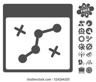 Path Points Calendar Page icon with bonus setup tools symbols. Vector illustration style is flat iconic symbols, gray, white background.