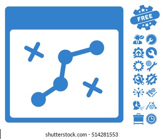 Path Points Calendar Page icon with bonus tools icon set. Vector illustration style is flat iconic symbols, cobalt, white background.