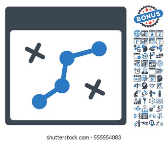 Path Points Calendar Page icon with bonus calendar and time management pictograph collection. Vector illustration style is flat iconic symbols, smooth blue, white background.