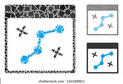 Path points calendar page mosaic of bumpy elements in various sizes and color tones, based on path points calendar page icon. Vector joggly pieces are united into mosaic.