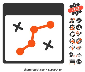 Path Points Calendar Page pictograph with bonus configuration symbols. Vector illustration style is flat iconic symbols, orange and gray, white background.