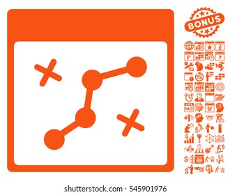 Path Points Calendar Page pictograph with bonus calendar and time management graphic icons. Vector illustration style is flat iconic symbols, orange, white background.