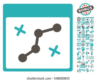 Path Points Calendar Page pictograph with bonus calendar and time management pictograph collection. Vector illustration style is flat iconic symbols, grey and cyan, white background.