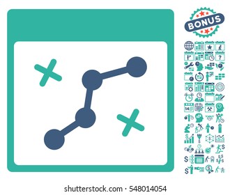 Path Points Calendar Page pictograph with bonus calendar and time management design elements. Vector illustration style is flat iconic symbols, cobalt and cyan, white background.