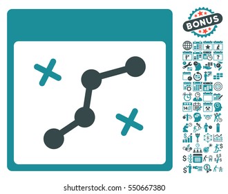 Path Points Calendar Page pictograph with bonus calendar and time management design elements. Vector illustration style is flat iconic symbols, soft blue, white background.