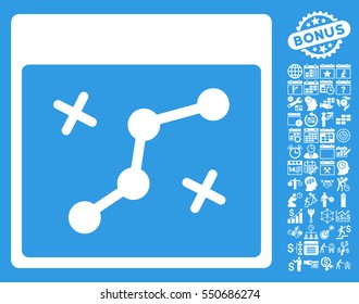 Path Points Calendar Page pictograph with bonus calendar and time management icon set. Vector illustration style is flat iconic symbols, white, blue background.