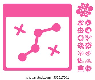 Path Points Calendar Page pictograph with bonus configuration images. Vector illustration style is flat iconic symbols, pink, white background.