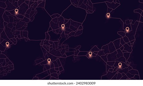 The path from a points to the intended goals, destinations, signs. roads throughout map. Navigation mapping technology for obtaining data on distance and turns of the path. location tracks dashboard
