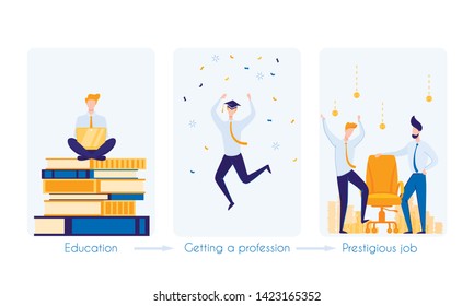 Path to Prestigious Profession. Education and Getting Pfofession. Prestigious Job. From Poverty to Wealth. Achive Goal. Vector Illustration. Way to Victory. Earn Money. Financial Stability.