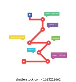Path. Road with pointer icon. Flag icon on the road. Destination, map. Mountain.