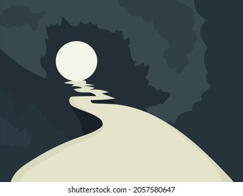 Escena de senderos bajo la luna