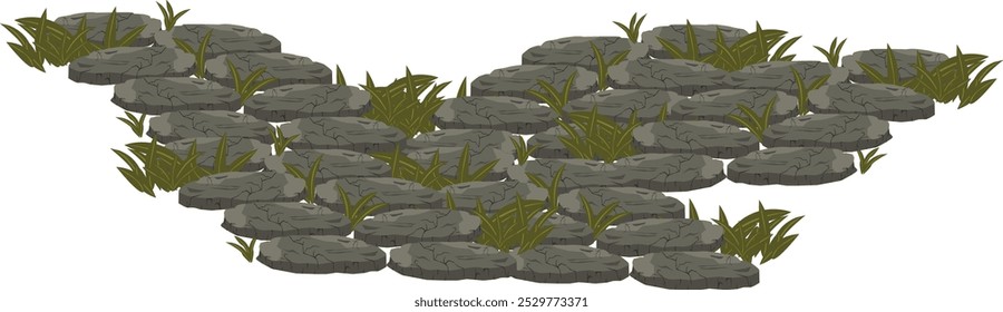 Caminho trampolim no jardim, cemitério, pátio e fora de portas lugares. Decoração em estilos de desenho animado. Vetor de ilustração.