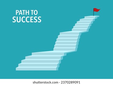 Path to success business concept poster banner design template. Stairway with flag in flat design.