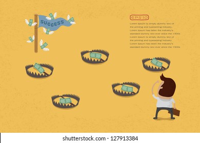 Path To Success Have A Dollar Banknotes On Bear Trap , Eps10 Vector Format