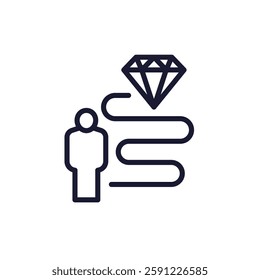 path to success line icon with person and diamond