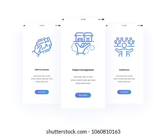 Path to success, Project management, Conference Vertical Cards with strong metaphors. Template for website design.