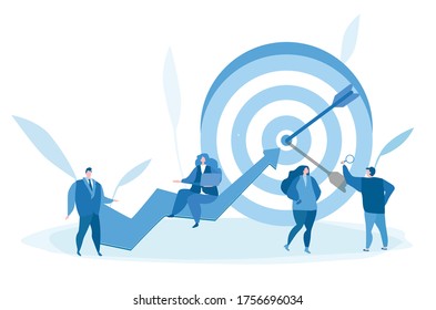 Path to the target's achievement. Business people. Vector illustration for web banner, infographics, mobile. 
