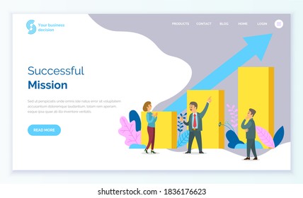 Path to a target's growth vector illustration banner. Achievement in business and motivation concept. Flat cartoon character design for web. People standing at the rectangular bars, webpage template