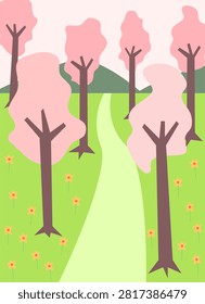 Path Through Spring Trees and Flowers