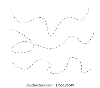 Trayectoria de viaje por línea de puntos recorridos pista de traza y silueta, símbolo de viaje ilustración vectorial. Las líneas de trajes de vías de transporte rastrean el diseño negro aislado en fondo blanco
