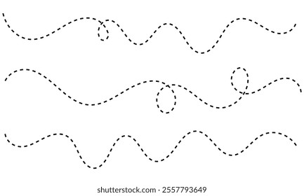 Path travel dotted line trip dashed trace destination track plan and silhouette, travelling symbol vector illustration .