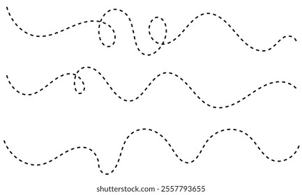 Path travel dotted line trip dashed trace destination track plan and silhouette, travelling symbol vector illustration .