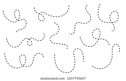 Path travel dotted line trip dashed trace destination track plan and silhouette, travelling symbol vector illustration .