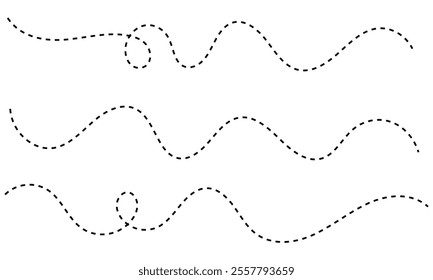 Path travel dotted line trip dashed trace destination track plan and silhouette, travelling symbol vector illustration .