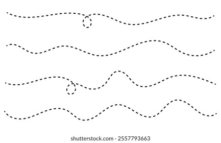 Path travel dotted line trip dashed trace destination track plan and silhouette, travelling symbol vector illustration .