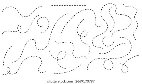 Vetor de linha pontilhada de viagem do caminho. Traço tracejado com marca de destino e silhueta de rota. Ilustração do símbolo de viagem para mapas, navegação e design de viagem.