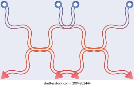 Path of various arrow lines on abstract background