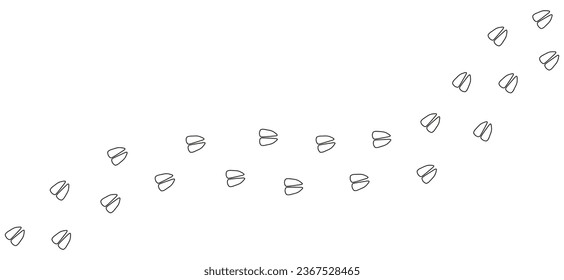 Path of White footprints of horse, cow, goat, sheep, deer, elk, antelope in the snow. Artiodactyl hooves. Horse tracks. Trail of wild horse. Contour. Vector isolated. Pet shop, print, textile