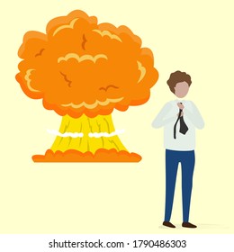 Mе patética y explosión. Hombre duro, héroe. Un solo gángster o bandido hizo una explosión. Venganza. Acto terrorista. Super agente. Bang detrás de ilustración de dibujos vectoriales.  