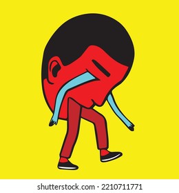 Pathetic Life Crying Foot Illustration, vector, cartoon, isolated, man, graphic, symbol, icon, drawing, character, design, male, retro, sign, hand, people, style, white, art, cute, funny, line safety.