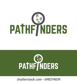 Pathfinder Logo With Magnifying glass and Shoe Track