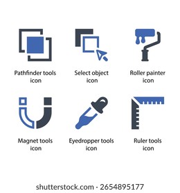 Pathfinder tools, Select object, Roller painter, Magnet tools, Eyedropper tools, Ruler tools, icon