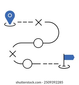 Design de ícone de algoritmo de localização de caminho. Representa Navegação, Otimização, Roteamento, Resolução De Problemas. Ícone de vetor com Traço editável.