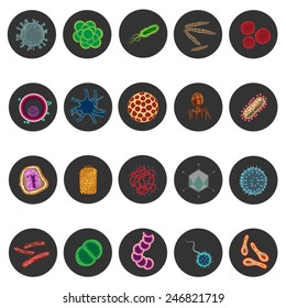 Pathogen, Bacteria and Virus Cells icons set in flat design. Illustration eps10