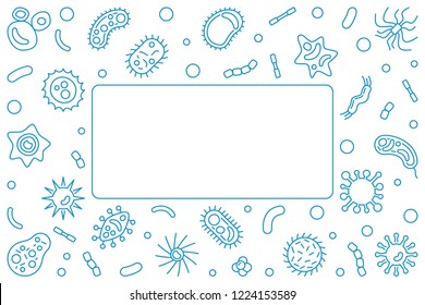 Pathogen blue horizontal frame with empty space for text. Vector concept illustration or background in thin line style