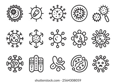
Pathogen cells concept related editable stroke outline icon set flat vector illustration.