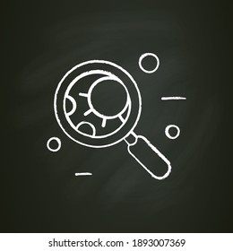 Pathogen chalk icon. Causative organism. Disease spread concept. Covid19, virus disease, influenza transmission. Infection in loupe. Blood antibody analysis. Isolated vector illustration on chalkboard