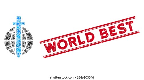 Pathogen collage global guard icon and red World Best seal stamp between double parallel lines. Mosaic vector is designed with global guard icon and with randomized infection icons.