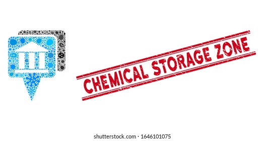 Pathogen mosaic bank map pointers icon and red Chemical Storage Zone seal stamp between double parallel lines.