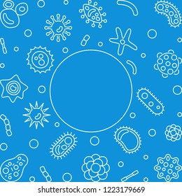 Pathogen square frame with place for your text. Vector concept illustration or background in thin line style on blue background