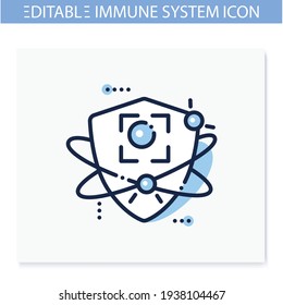 Pathogen substances fight line icon. Immunity strengthening concept. Immunology. Body defence system. Health care, disease prevention. Isolated vector illustration. Editable stroke