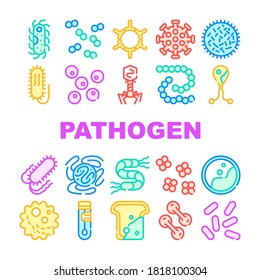 Virus Pathogen Virus Disease Colección Icons Set Vector. Bacterias Patógenas Y Protozoa Malaria, Moldeado En Pictogramas Lineales De Pan Y Vibrio Cholerae. Ilustraciones de contorno de color