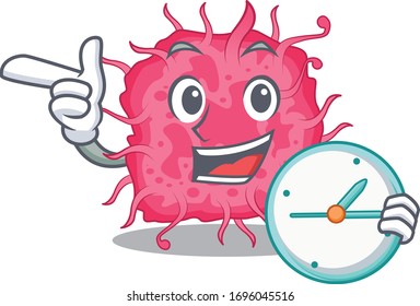 pathogenic bacteria mascot design concept smiling with clock
