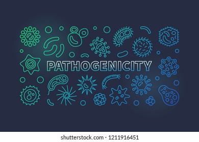 Pathogenicity colorful horizontal banner. Vector pathogen concept illustration in thin line style on dark background